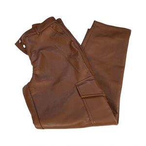 Aritzia Wilfred Faux Leather Cargo Pants Brown Womens 12 Barrel Leg Vegan